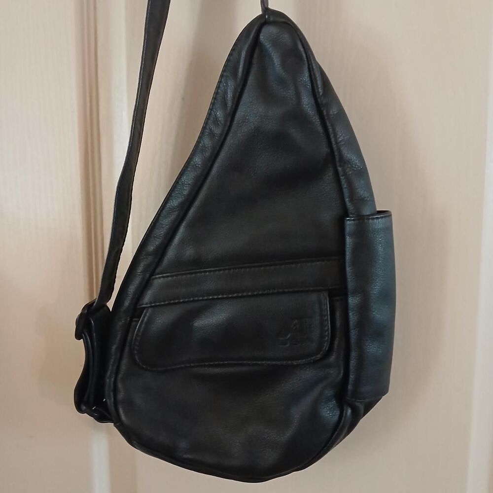 Vintage AmeriBag Black Leather Healthy Back Bag Sling Backpack Gorpcore Basic
